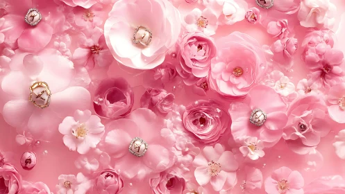 Floral Composition of Pink Blooms with Jeweled Centers