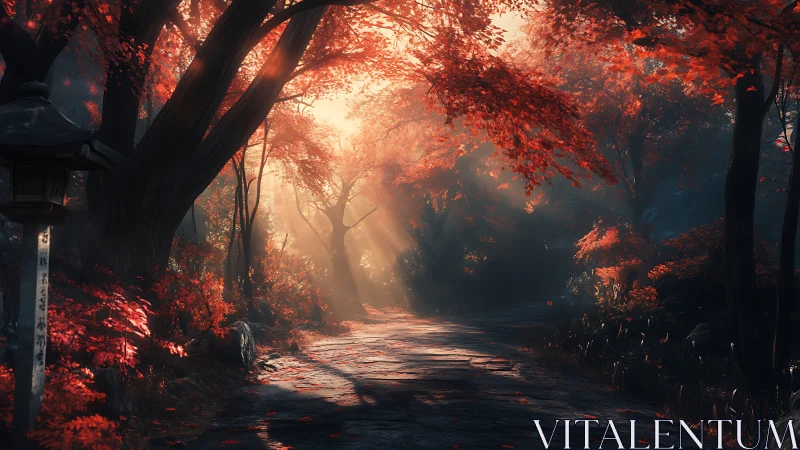 Crimson Autumn's Golden Passage Through Enchanted Woods.