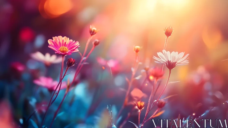 Luminescent Gerbera Daisies Bathed in Warm Bokeh Gradient.