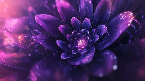 Glowing violet fractal flower unfurls in cosmic twilight glow