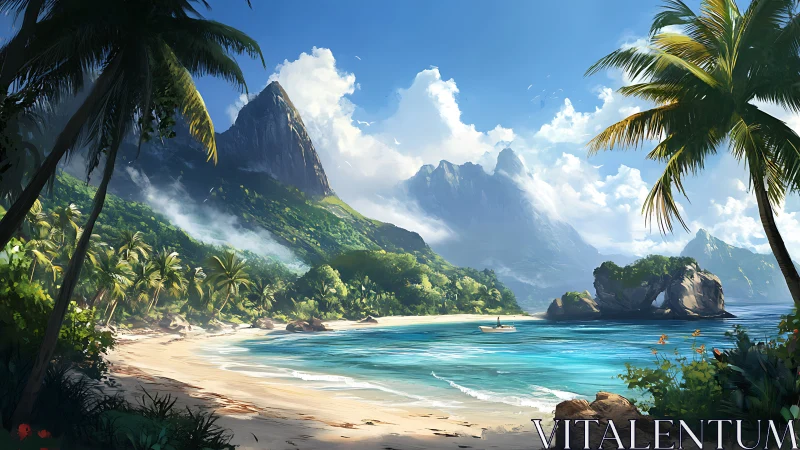 Tropical Island Paradise With Dramatic Mountains and Turquoise Waters.