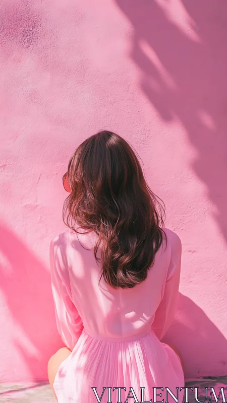 Soft afternoon daydream against a sunlit pink wall.