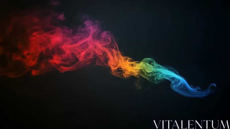 Chromatic volumetric smoke plume traverses dark negative space