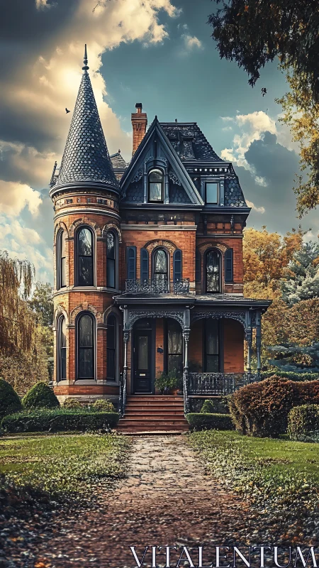 Victorian brick manor rendered in moody photorealistic detail