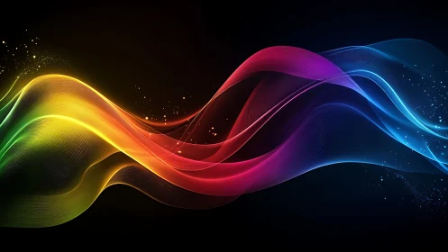 Vibrant neon light waves flow across a deep cosmic black