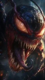 Nightmarish alien beast lunges forward with dripping fangs bared