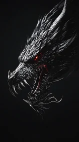 Sharp-edged black dragon head with glowing red eye.
