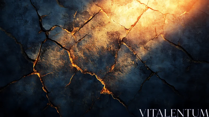 Fractured stone surface illuminated by intense directional glow