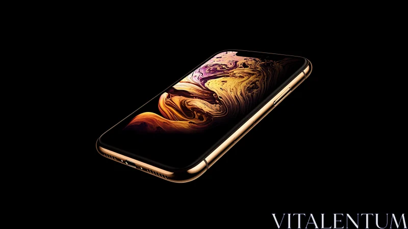 Golden edge smartphone with luminous abstract display.