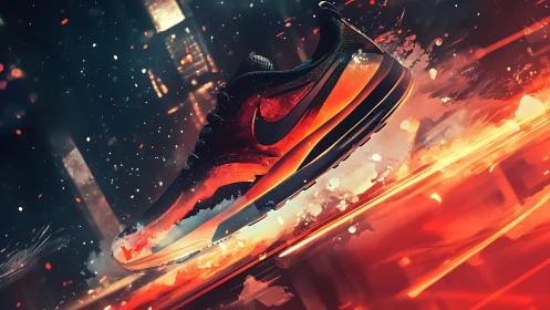 Kinetic sneaker rendering in incandescent motion blur field.