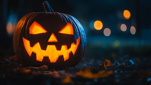 Low-key nocturnal jack-o-lantern with internal luminance field.