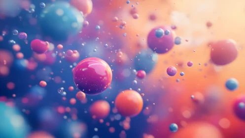 Vibrant Abstract Spheres Floating in a Colorful Dreamlike Space.