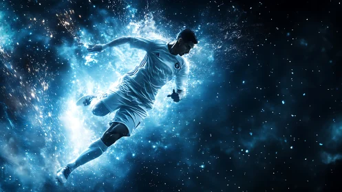 Starlit striker rockets through a nebula of frozen motion