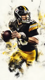 Dynamic quarterback portrait in splattered digital style.