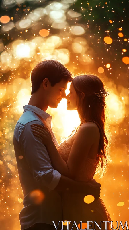 Couple in intimate pose with warm bokeh lighting