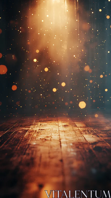Golden dust motes drift through hazy studio spotlight glow.