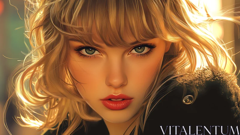 Golden hour portrait captures intense gaze in soft glow