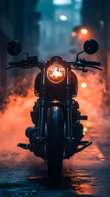 Midnight street phantom idles in neon fog and steel