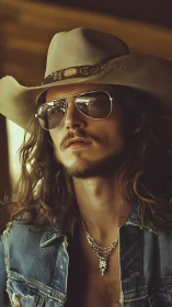 Sunlit cowboy in denim and shades shares laid back charm