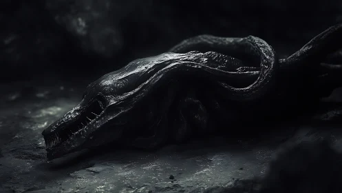 Sinister alien skull entwined with slick shadow tendrils.