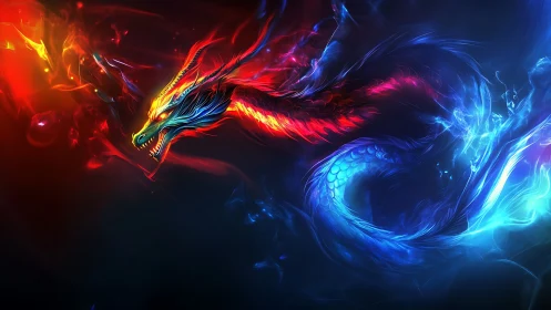 Digital painting of bi-chromatic energy dragon in motion blur.