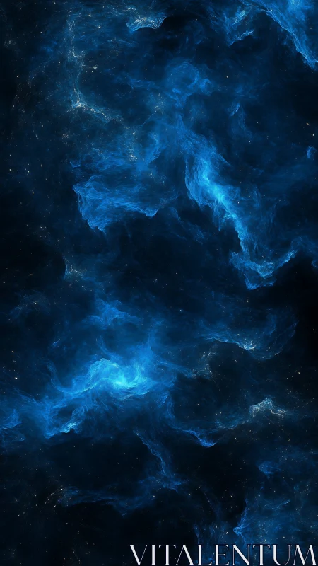 Digital nebula field with luminous blue gaseous structures.