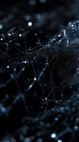 Midnight macro web glitters with crystalline dew droplets.