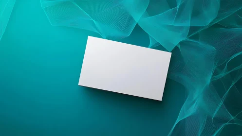Blank white rectangle on teal abstract mesh background.