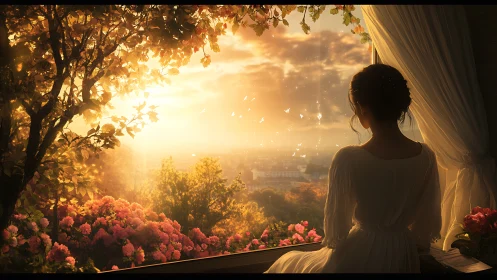 Golden evening window view welcomes quiet hopeful dreams