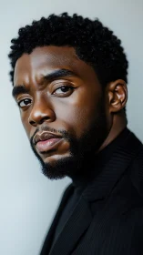 High contrast closeup male portrait with soft side lighting