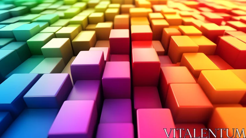 Vibrant 3D Cubes in Rainbow Gradient, Digital Abstract Art.