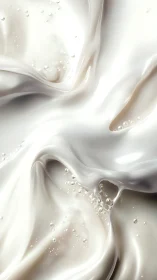 Silky white liquid swirls and bubbles invite a calm, soft pause