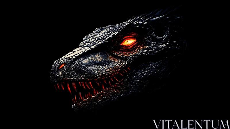 Inferno-eyed shadow raptor grinning in ember-lit gloom.