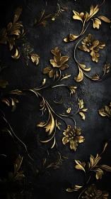 Gold floral relief scrollwork over dark textured stone