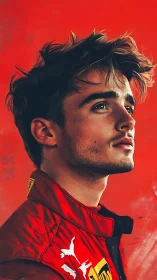 Young racing driver portrait glows against bold red haze