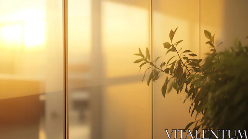 Backlit office foliage captures warm sunset diffusion