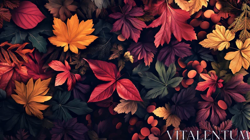 Layered multicolor autumn foliage with overlapping leaves pattern.