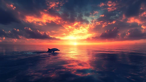 Dolphin sketches a silver note across molten sunset water