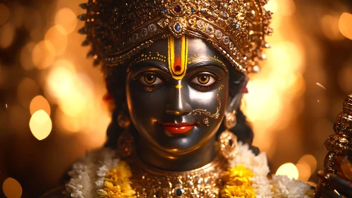 Divine metal visage drinks liquid light in molten gold