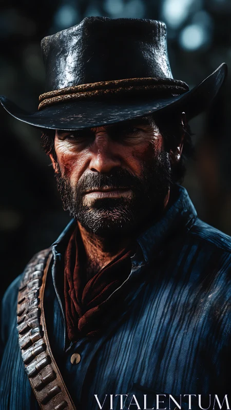 Weathered cowboy stands strong in a rugged frontier moment