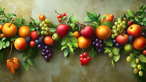 Orchard Garland Parade of Glowing Fruit and Tangled Leaves.