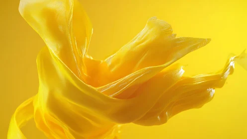Flowing Yellow Silk Fabric Abstract Art on Vibrant Background.