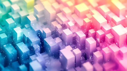 Abstract 3D Cubes in Vibrant Pastel Gradient Digital Art.