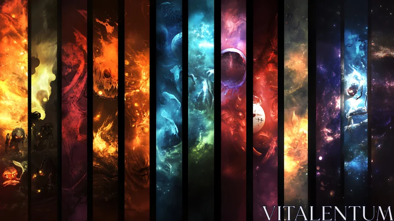 Striped cosmic inferno and nebulae with segmented spectral entities