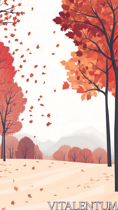 Minimal autumn forest landscape with windblown foliage.