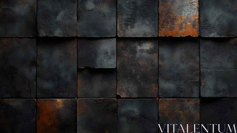 Weathered Industrial Metal Tiles with Rust Texture, Moody Style.