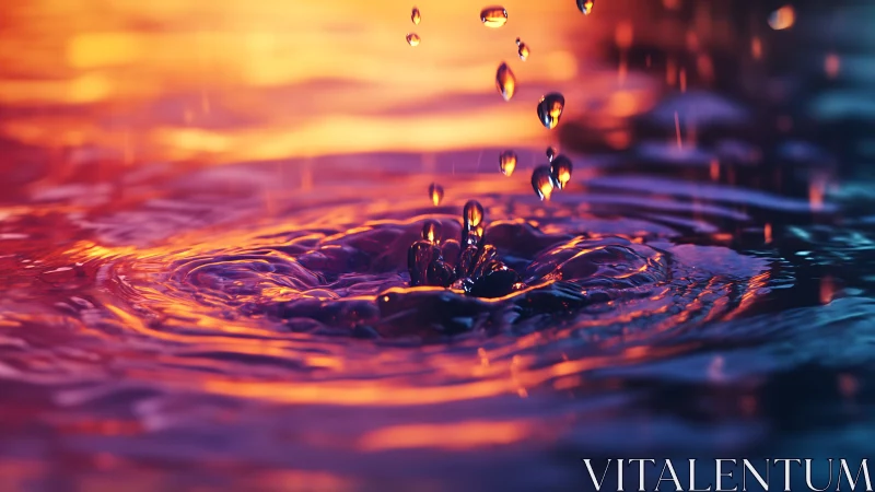 Sunlit ripples and falling droplets in glowing water scene.
