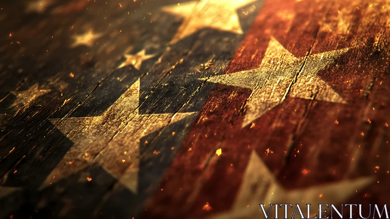 Weathered American flag stars on rustic wooden surface.
