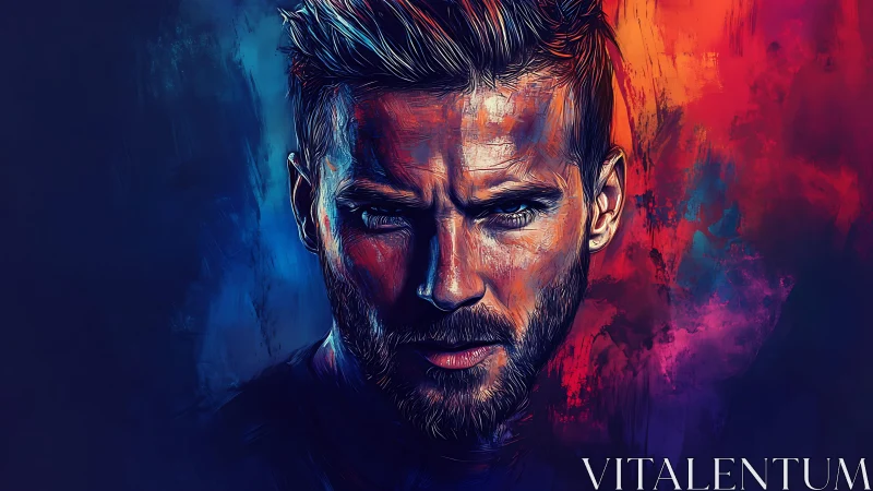 Storm-lit portrait carves fire and ice across a fierce gaze