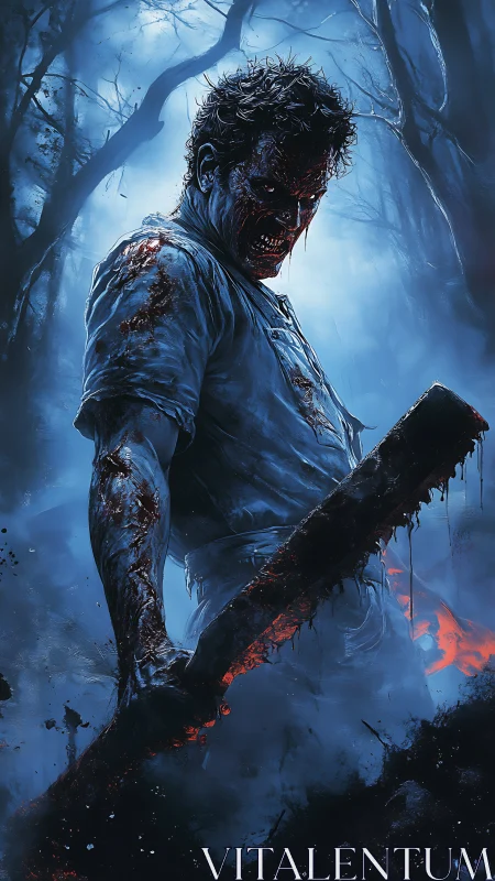 Moonlit butcher stalks the haunted blue forest in silence